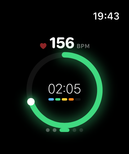 CornerMan on Apple Watch showing heart rate and round timer